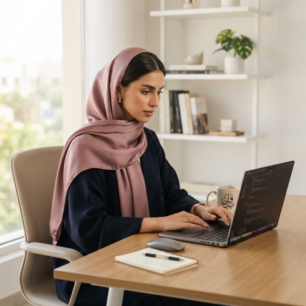 متسوّقة تقارن الأسعار على حاسوبها